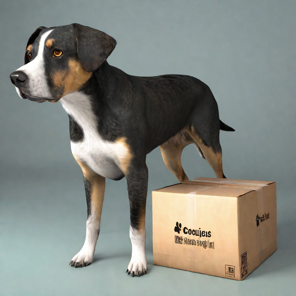 A dog with a parcel