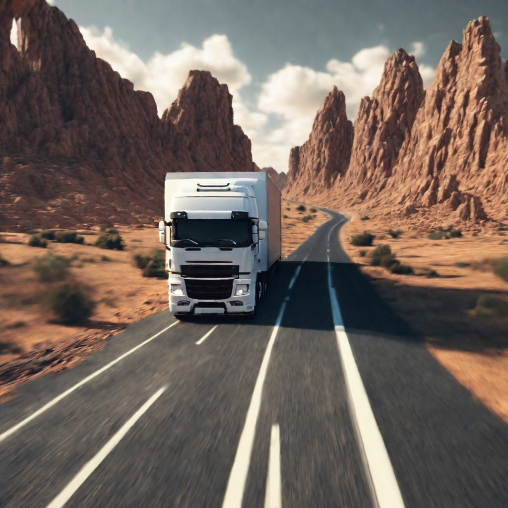 A truck running on a long road